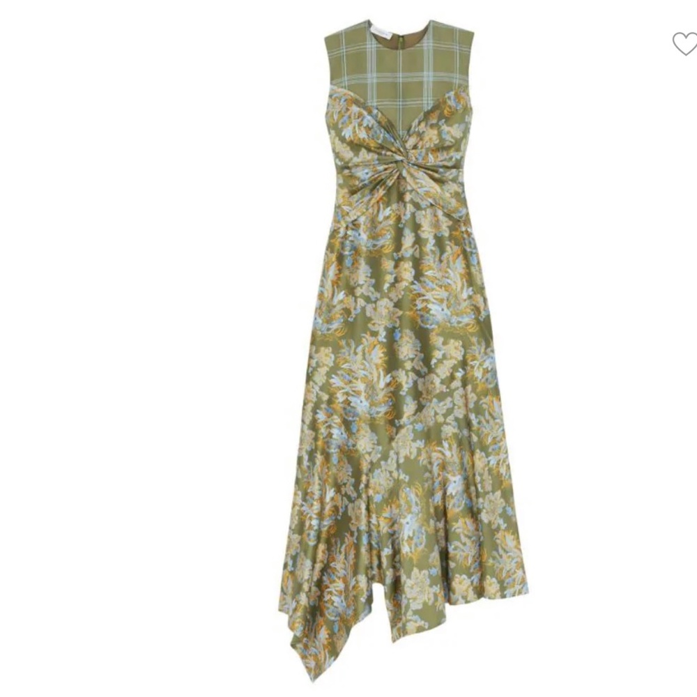 Lafayette148 New York Patchwork Asymmetric Midi Dress, Chive Green, Size 12